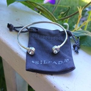 SILPADA Sterling Silver Punctuation Cuff Cubic Zirconia Bendable Bracelet